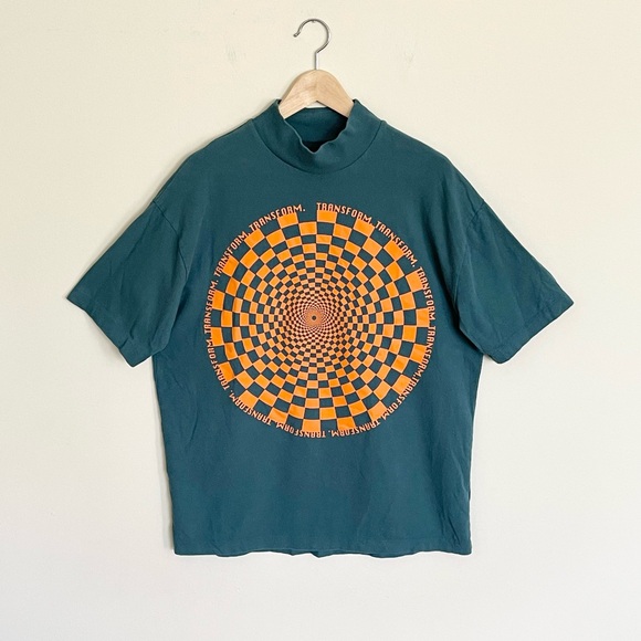 Urban Outfitters UO New Wave Mandala Mock Neck Teal Orange T Shirt Women’s S /OS - Picture 3 of 11